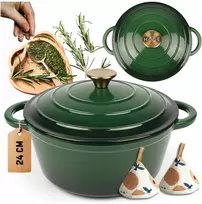 HAGE Emaliuotas ketaus puodas 4 l su dangčiu 24 cm žalios spalvos indukcinė orkaitė