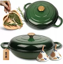 HAGE Žemo ketaus puodo emalio 3 l + kambario 30 cm žalia indukcinė orkaitė
