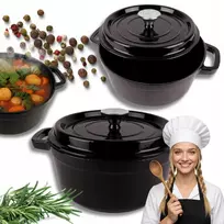 Emaliuotas ketaus puodas su dangčiu HAGE 4L 24 cm juoda indukcinė orkaitė