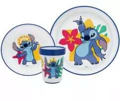 Stor LILO I STITCH PREMIUM pusryčių ir vakarienės mikrobangų krosnelės indų rinkinys 3in1