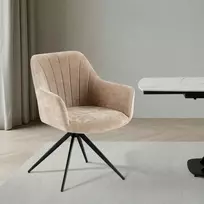 Smėlio spalvos minkšta pasukama valgomojo kėdė su moderniomis metalinėmis kojomis