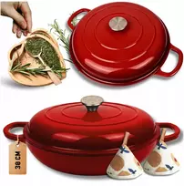 HAGE Žemas ketaus puodas, emaliuotas, 3 l + kambarys 30 cm, raudonas, indukcinė orkaitė