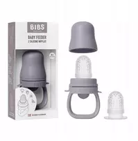 BIBS kūdikių maisto dozatorius, 2 silikoniniai žindukai 4+ m, Fossil Pilkas