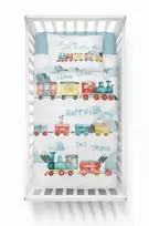 Detexpol Mayamoo medvilninė kūdikių patalynė 90x120 + 40x60 traukinio pastelinė versija –