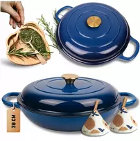 HAGE Žemas puodas, ketaus, emaliuotas, 3 l + kambarys 30 cm, mėlynas, indukcinė orkaitė