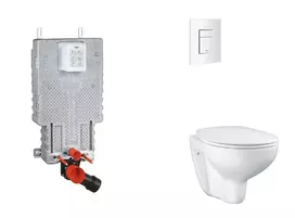 Grohe Uniset - Pakabinamų klozetų elementų rinkinys, WC su minkšto uždarymo dangčiu ir Skate Cosmopolitan nuleidimo mygtuku, Alpine White SANI15BB3101