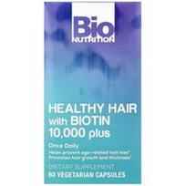 Bio Nutrition, Sveiki plaukai su biotinu 10 000 plius, 60 vegetariškų kapsulių
