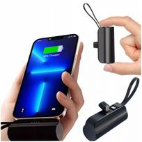 Nešiojamas 5000 mAh 10,5 W galios kišeninis išorinis akumuliatorius (Power Bank), USB-C + „Lightning“, juodas
