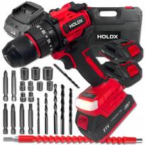 Akumuliatorinis smūginis gręžtuvas-suktuvas HOLDX 21V, 2x2.0Ah akumuliatoriai, XL rinkinys su lagaminu
