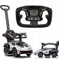 Vaikiškas paspirtukas-automobilis su stūmikliu Lamborghini Essenza SCV12, baltas
