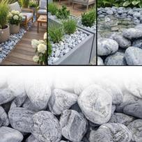 Dekoratyviniai sodo akmenukai OTOCZAK SILVER pilki sidabriniai 1 kg 4–8 cm