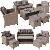 Didelis technorattano sodo baldų komplektas: sofa, foteliai, staliukas, pufai + dovana