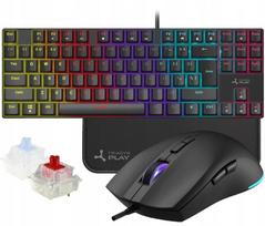Žaidimų rinkinys: mechaninė RGB klaviatūra (Red Switch) + pelė + kilimėlis