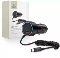 „Tech-Protect“ įkroviklis TECH-PROTECT CC05 2-PORT CAR CHARGER PD60W + CABLE BLACK