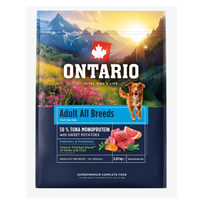 Šunų ėdalas – Ontario suaugusių visų veislių šunų ėdalas, monoproteinas, tunas ir saldžiosios bulvės, 2,25 kg