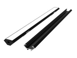 LED profilio komplektas, 3m, kampinis, juodas, su baltu dangteliu, laikikliais ir aklėmis
