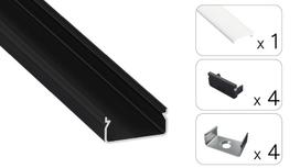 LED profilio komplektas EGEN paviršinis platus, juodas, anoduotas, matinis dangtelis  3 m