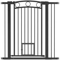 Augintinių vartai su katės durelėmis, reguliuojami, 76–104 cm, Juodi, 76–104 × 106 cm