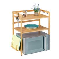 Mikrobangų krosnelės stovas Relaxdays, 3 lentynos ir 4 kabliukai, ruda/juoda, 61 × 67 × 35 cm