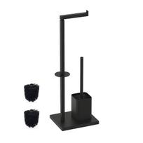 Tualetinio popieriaus laikiklis su šepečiu Relaxdays 10051340_46, su vieta atsarginiams ritinėliams, Juoda, 20 × 67,5 × 15,5 cm