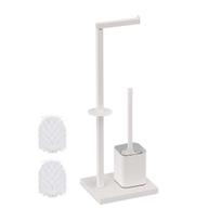 Tualetinio popieriaus laikiklis su šepečiu Relaxdays 10051340_49, pagrindiniam ir atsarginiam ritiniui, Balta/juoda, 20 × 67,5 × 15,5 cm