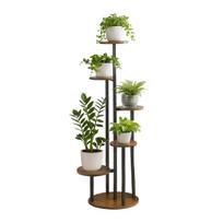 Gėlių stovas Relaxdays, 5 pakopos, Juoda/ruda, 58 × 118,5 × 58 cm