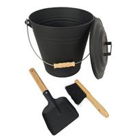 Pelenų konteineris Relaxdays 10052571_672, 15 l su kastuvu ir šepečiu, Juoda, 33 × 30 × 23 cm