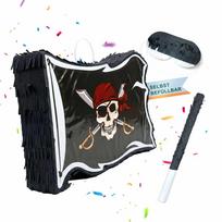 Piratų vėliavos formos pinjata Relaxdays, su lazdele ir akių kauke, 40 × 35 × 8 cm