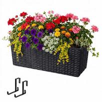 Balkono vazonas Relaxdays 10053086_8649, su turėklų laikikliais, Juoda, 50 × 19 × 19 cm