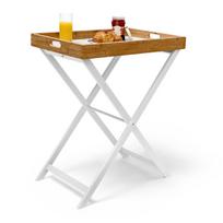 Sulankstomas stalas Relaxdays, su nuimamu serviravimo padėklu, Balta/ruda, 60 × 72 × 40 cm