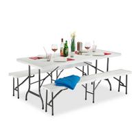 Lauko baldų komplektas Relaxdays 10022837.0, 1 stalas ir 2 suolai, 180 × 74 × 74,5 cm