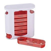 Savaitinis tablečių organizatorius Relaxdays, 7 dėžutės, 4 skyreliai, Balta/raudona/įvairiaspalvė, 13 × 11,5 × 4,5 cm