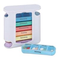 Tablečių dėžutė Relaxdays, 7 dienos, 4 skyreliai per dieną, 13,5 × 11,5 × 4,5 cm