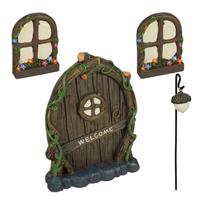 Sodo dekoracijos rinkinys Relaxdays, durys, 2 langai, žibintas ir ženklas