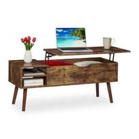 Kavos staliukas Relaxdays 10047381.0, su daiktadėže ir išlankstoma lentyna, Ruda/juoda, 108 × 45 × 40 cm
