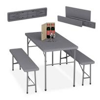 Lauko baldų komplektas Relaxdays, 3 dalių, 1 stalas ir 2 suolai, 120 × 73 × 61 cm