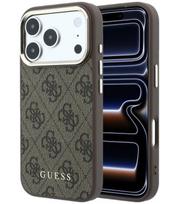 Rudas dėklas Apple iPhone 18 Pro telefonui "Guess PU Leather 4G Gold Frame MagSafe Case"
