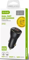 Automobilinis įkroviklis D-FRUIT DF103, USB-A/USB-C , 60 W, juodos sp.