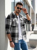 Vyriški balti/juodi flaneliniai marškiniai Cory