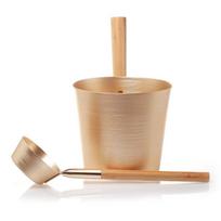 Pirties kibiras ir samtis Sauflex, aliuminis ir bambukas, auksinis, 5 l, Pirties kibiras ir samtis Sauflex, aliuminis ir bambukas, auksinis, 5 l