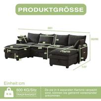 Modulinė sofa, U forma, 4 sėdynės, 2 pufai, medinis karkasas