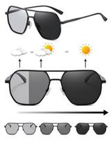 Poliarizuoti fotochrominiai aviator stiliaus saulės akiniai UV400, juodi