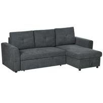 Miegamoji sofa su šezlongu, 232x141x85 cm, tamsiai pilka, su daiktadėže