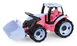 LENA Giga Trucks traktorius su frontaliniu krautuvu, rožinis/šviesiai mėlynas, 62 cm