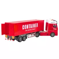 LEAN TOYS Transport Truck su konteineriu, šviesos ir garsai, raudonas