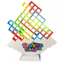 LEAN TOYS Tetris Tower Balancing Skill Game – 16 kaladėlių ir 22 spalvotų kortelių žaidimas