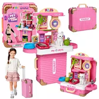 LEAN TOYS Veterinarijos lagaminėlis kačiuko priežiūros rinkinys su baltomis detalėmis