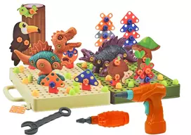 LEAN TOYS 3D konstrukcinis galvosūkis Dinozaurų surinkimo ir ardymo rinkinys su grąžtu