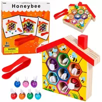 LEAN TOYS Medinis bičių avilio vikrumo žaislas su pincetu ir 6 bitėmis - lavinamasis motorikos žaidimas nuo 3 metų