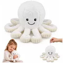 LEAN TOYS Pliušinis aštuonkojis su elastingais čiuptuvais, baltas, 30 cm